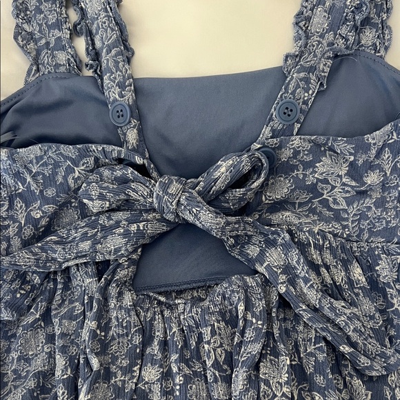 Blue Floral Ruffled Strap Tank - Picture 3 of 3